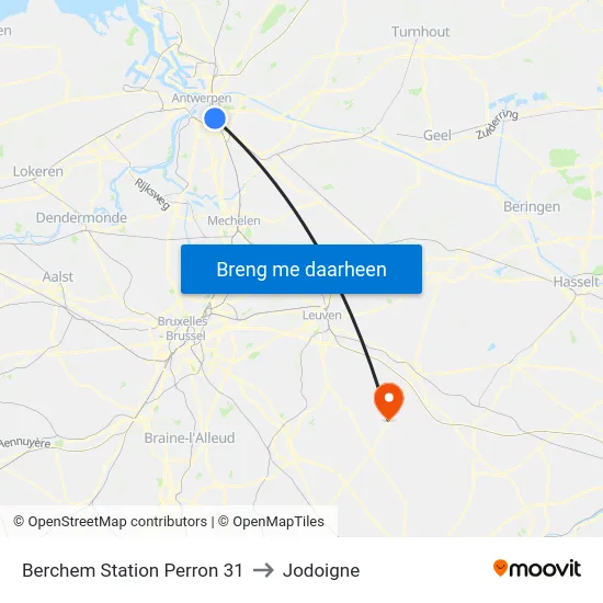 Berchem Station Perron 31 to Jodoigne map