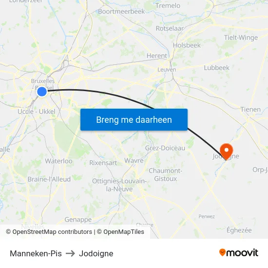 Manneken-Pis to Jodoigne map