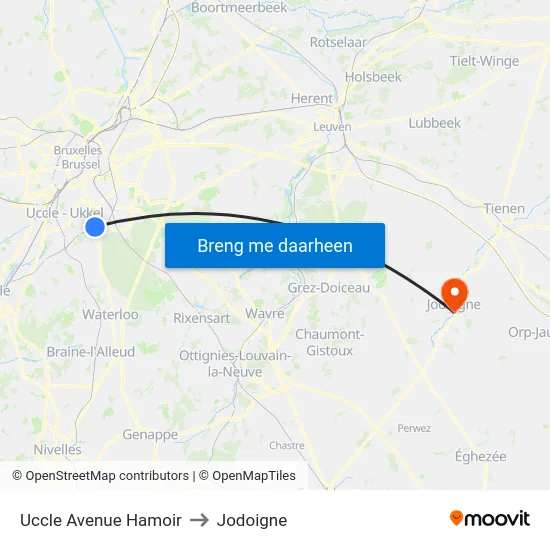 Uccle Avenue Hamoir to Jodoigne map