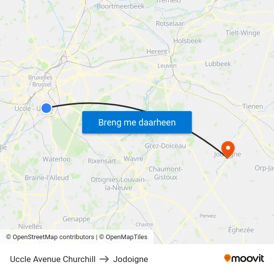 Uccle Avenue Churchill to Jodoigne map