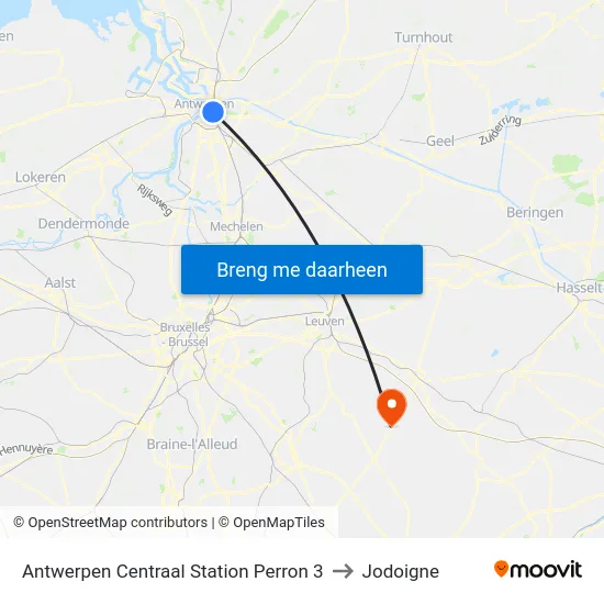 Antwerpen Centraal Station Perron 3 to Jodoigne map