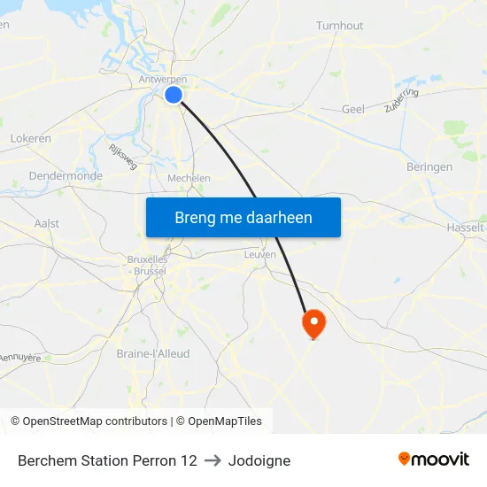 Berchem Station Perron 12 to Jodoigne map