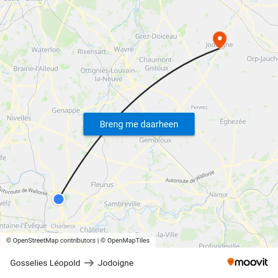 Gosselies Léopold to Jodoigne map