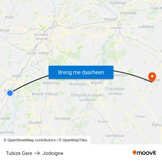 Tubize Gare to Jodoigne map