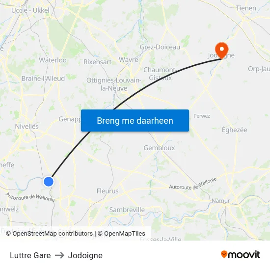 Luttre Gare to Jodoigne map