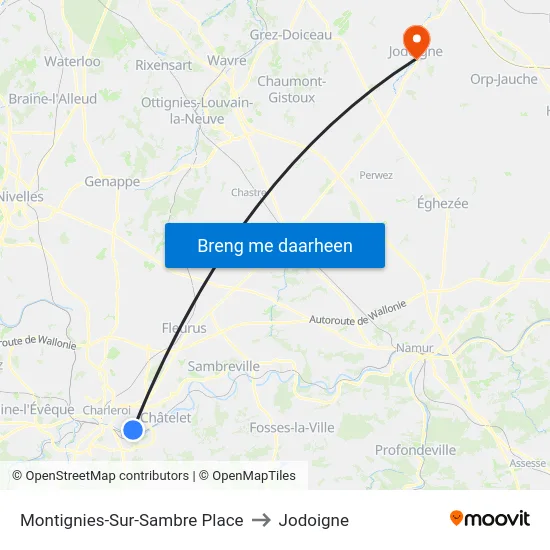 Montignies-Sur-Sambre Place to Jodoigne map