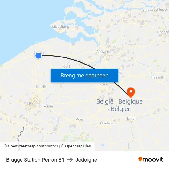 Brugge Station Perron B1 to Jodoigne map