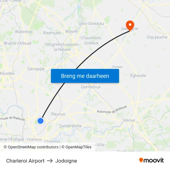 Charleroi Airport to Jodoigne map