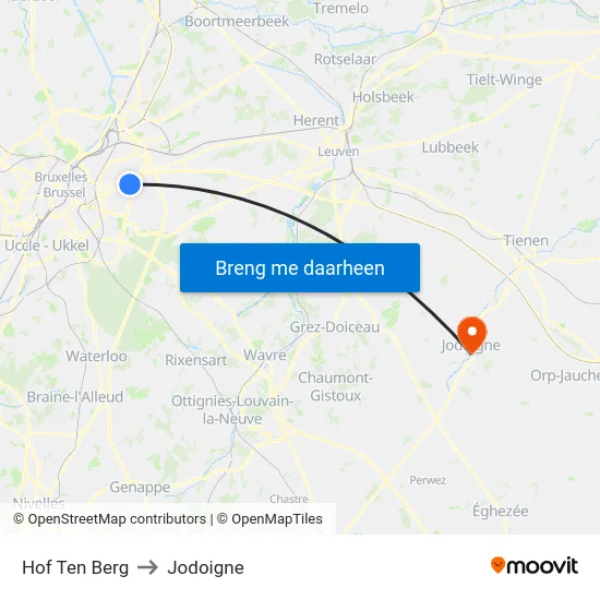 Hof Ten Berg to Jodoigne map
