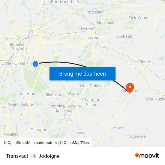 Transvaal to Jodoigne map