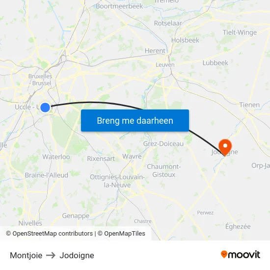 Montjoie to Jodoigne map