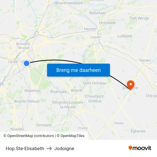 Hop.Ste-Elisabeth to Jodoigne map