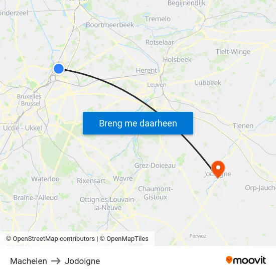 Machelen to Jodoigne map