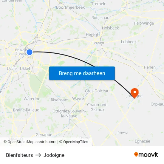 Bienfaiteurs to Jodoigne map