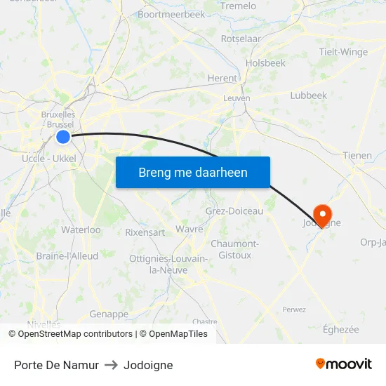 Porte De Namur to Jodoigne map