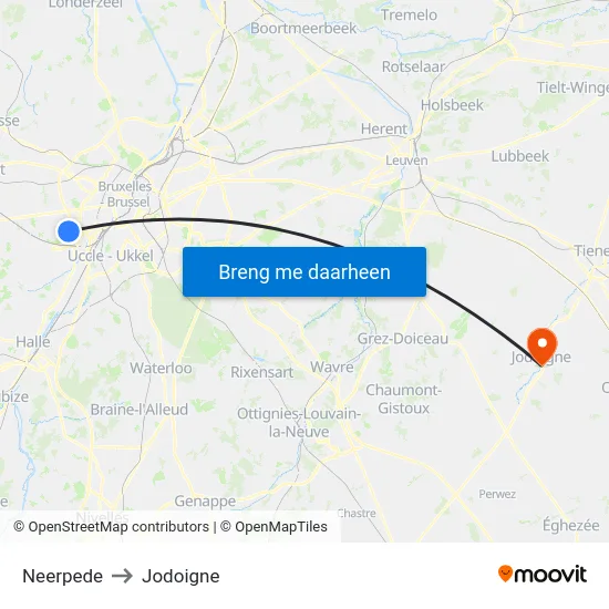 Neerpede to Jodoigne map
