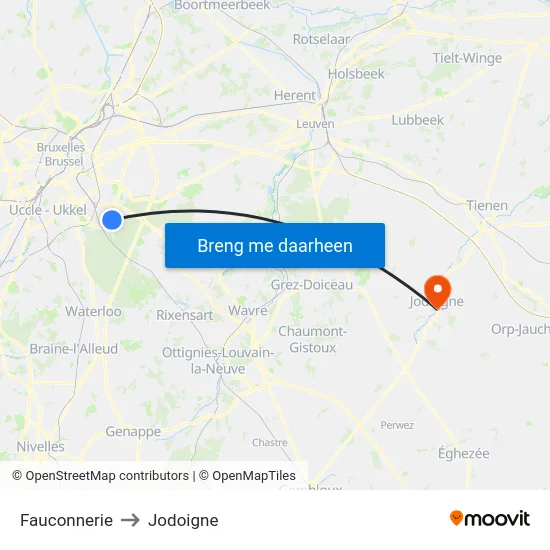 Fauconnerie to Jodoigne map