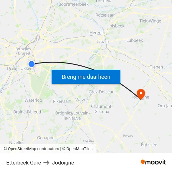Etterbeek Gare to Jodoigne map