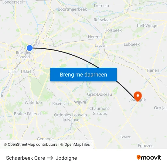 Schaerbeek Gare to Jodoigne map