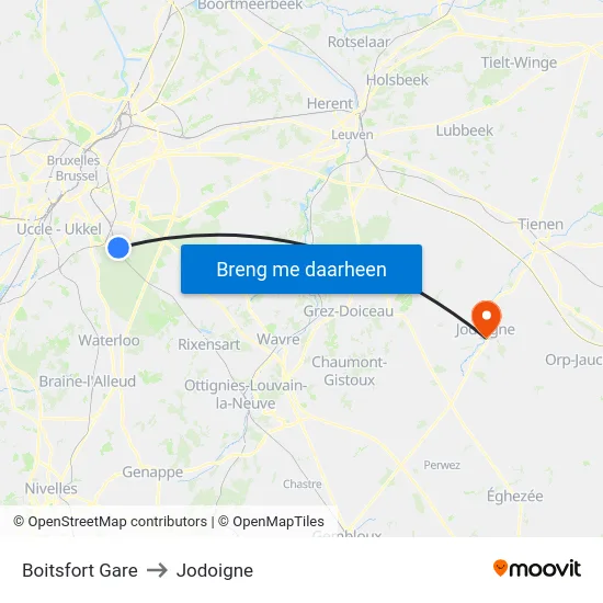 Boitsfort Gare to Jodoigne map