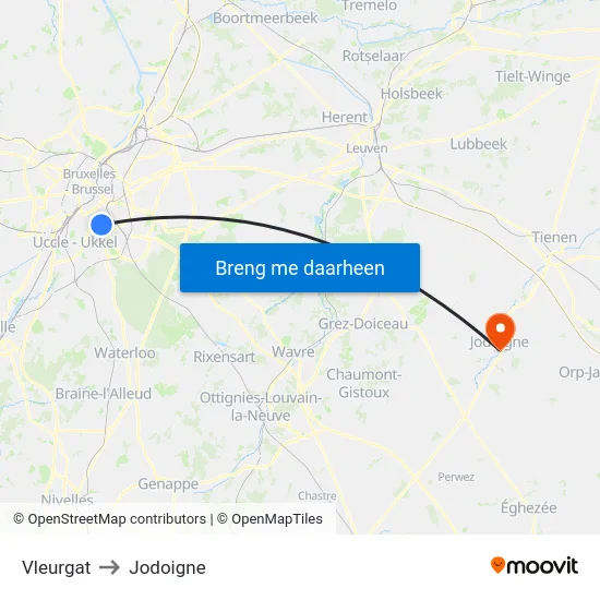 Vleurgat to Jodoigne map