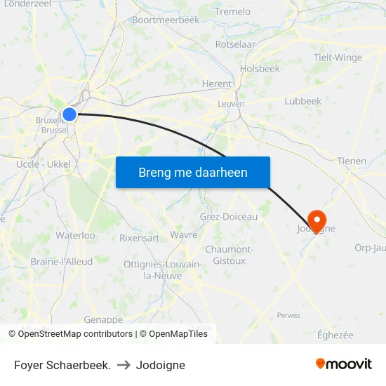Foyer Schaerbeek. to Jodoigne map