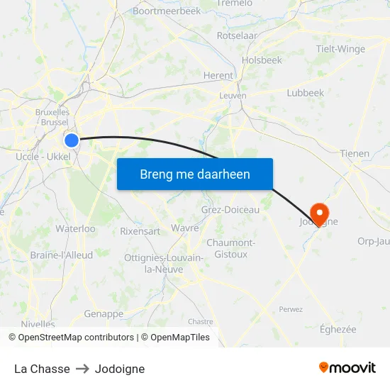 La Chasse to Jodoigne map