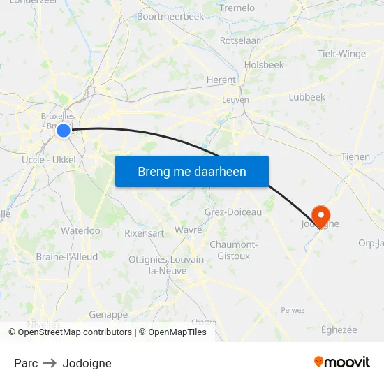 Parc to Jodoigne map