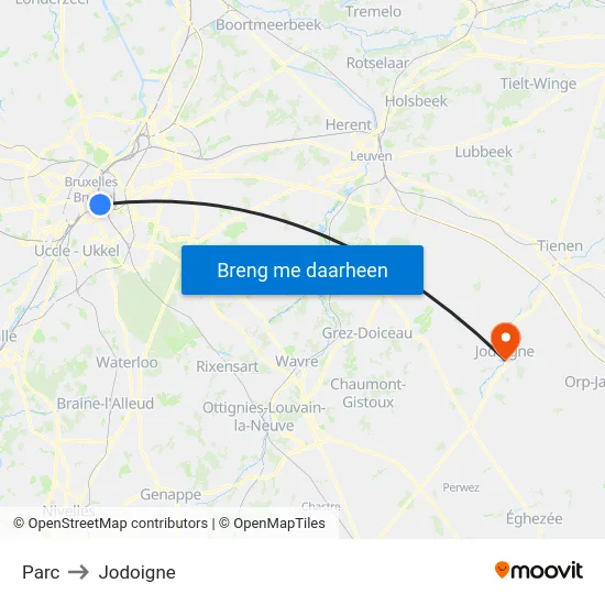 Parc to Jodoigne map