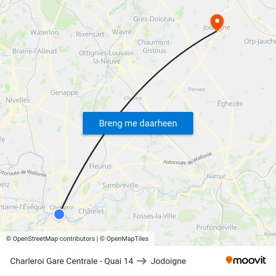 Charleroi Gare Centrale - Quai 14 to Jodoigne map