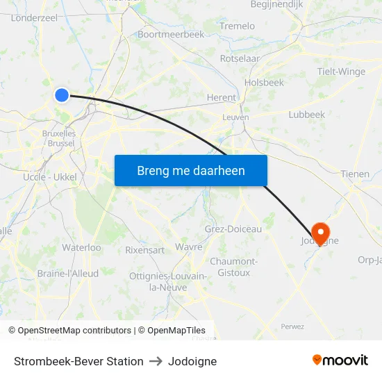 Strombeek-Bever Station to Jodoigne map