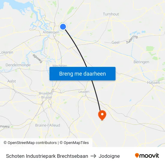 Schoten Industriepark Brechtsebaan to Jodoigne map