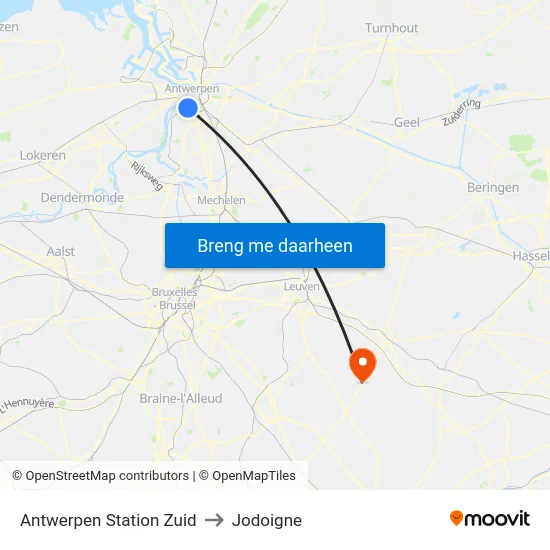 Antwerpen Station Zuid to Jodoigne map