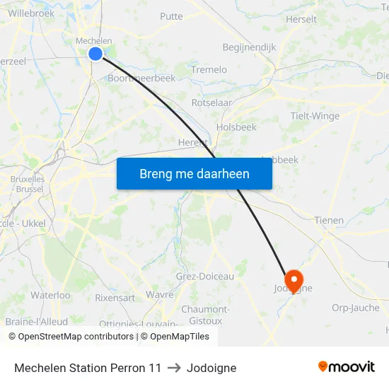 Mechelen Station Perron 11 to Jodoigne map