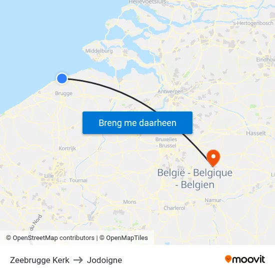 Zeebrugge Kerk to Jodoigne map