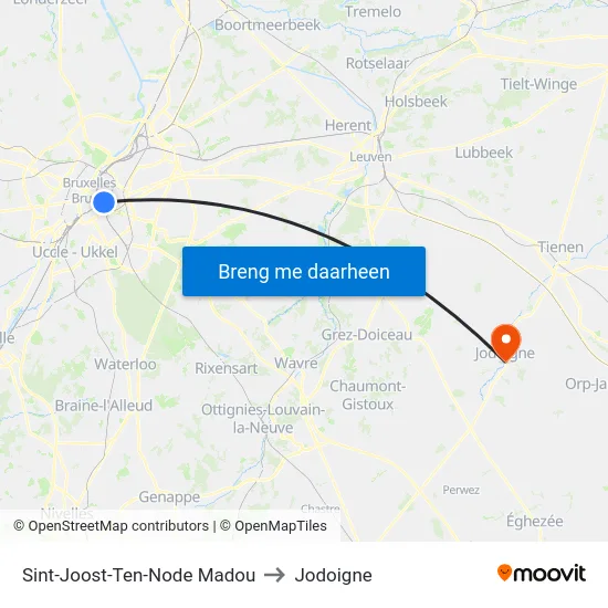 Sint-Joost-Ten-Node Madou to Jodoigne map