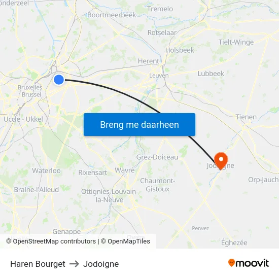 Haren Bourget to Jodoigne map