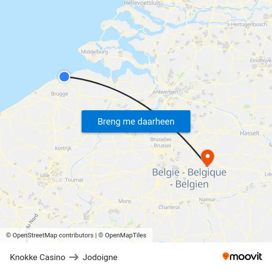 Knokke Casino to Jodoigne map