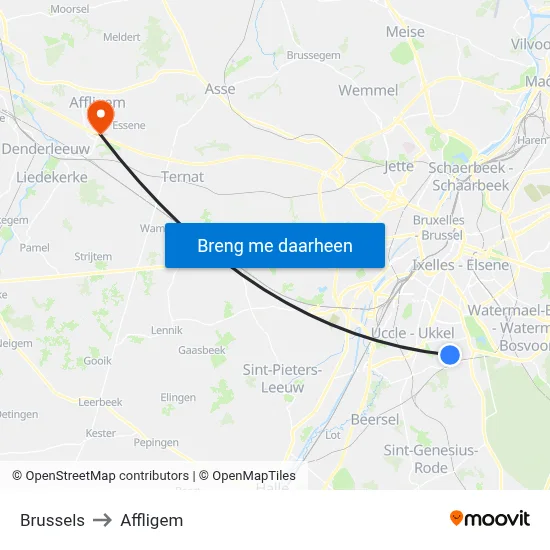 Brussels to Affligem map