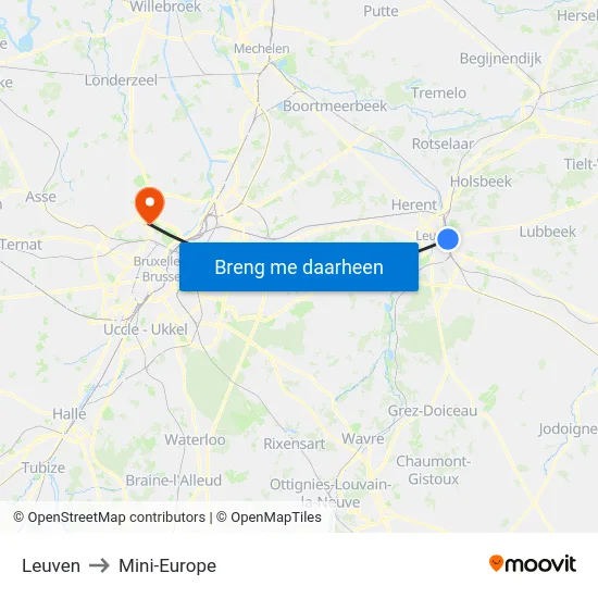 Leuven to Mini-Europe map