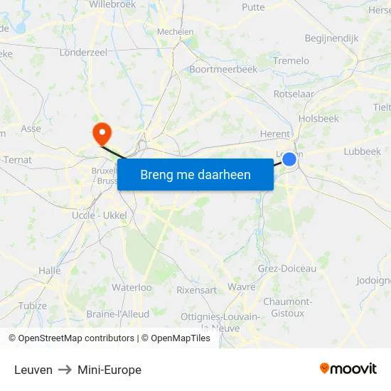 Leuven to Mini-Europe map