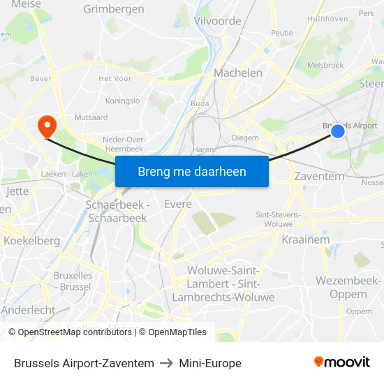 Brussels Airport-Zaventem to Mini-Europe map