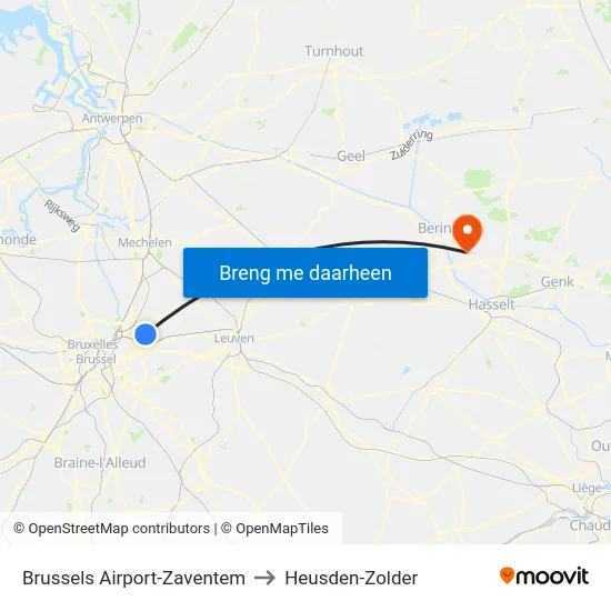 Brussels Airport-Zaventem to Heusden-Zolder map
