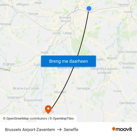 Brussels Airport-Zaventem to Seneffe map