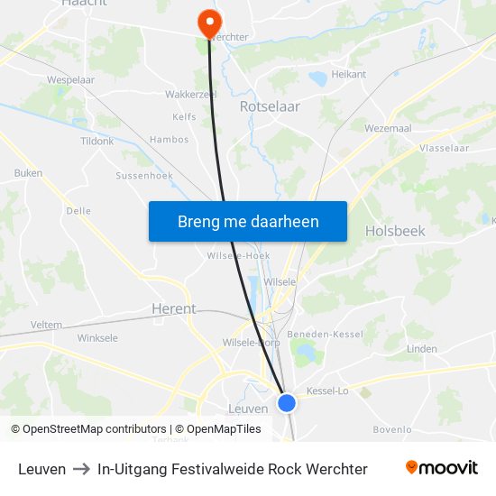 Leuven to In-Uitgang Festivalweide Rock Werchter map