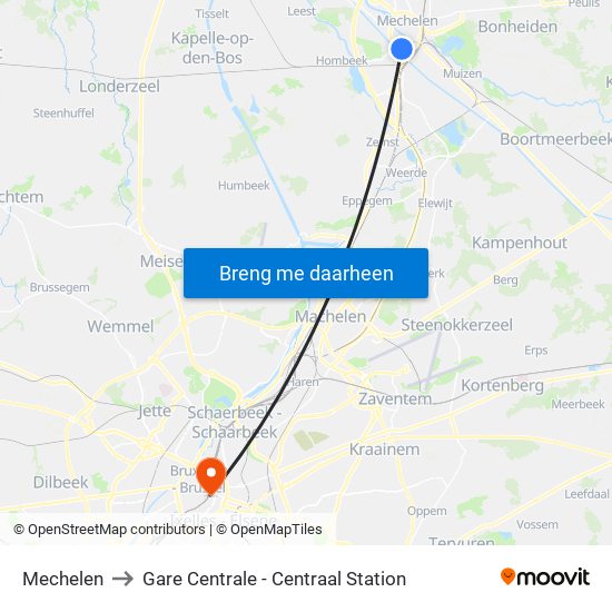 Mechelen to Gare Centrale - Centraal Station map