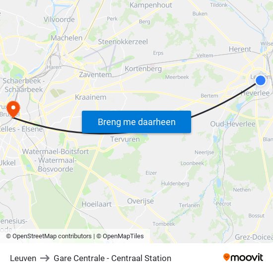 Leuven to Gare Centrale - Centraal Station map