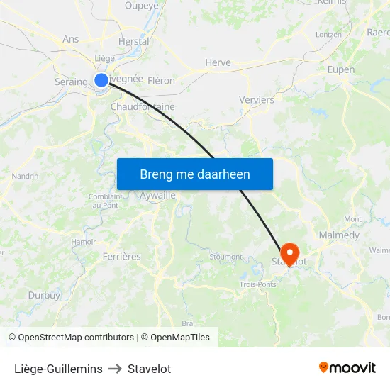Liège-Guillemins to Stavelot map