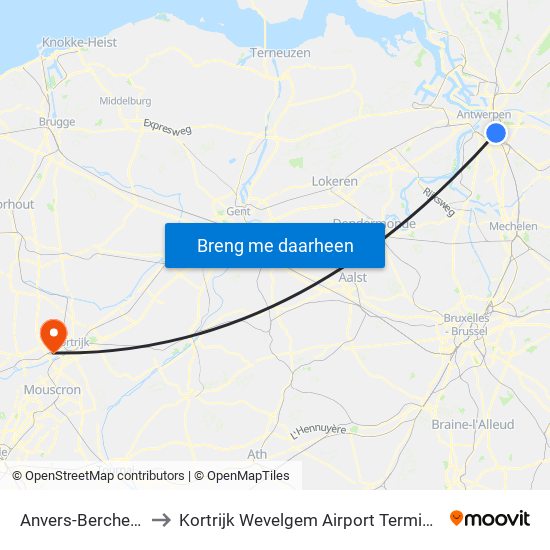 Anvers-Berchem to Kortrijk Wevelgem Airport Terminal map