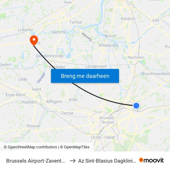 Brussels Airport-Zaventem to Az Sint-Blasius Dagkliniek map